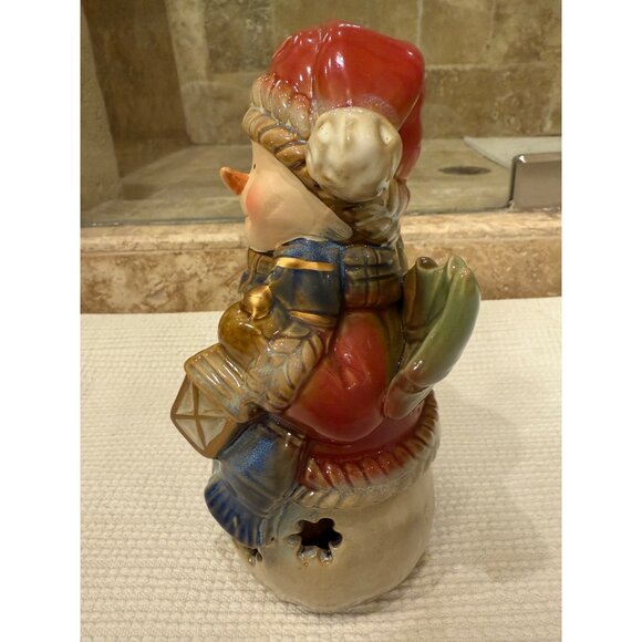 Ceramic Snowman Tealight Holder With Lantern & Santa Hat For Christmas Decor - Picture 3 of 9